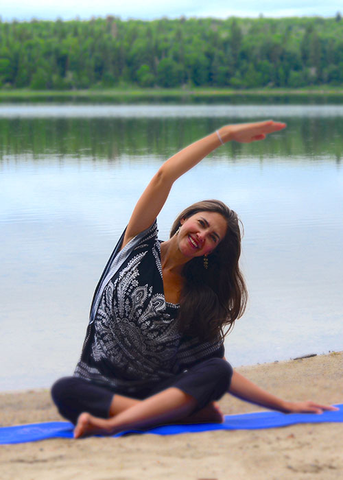 Brigitte Robitaille doing the mermaid by the lake